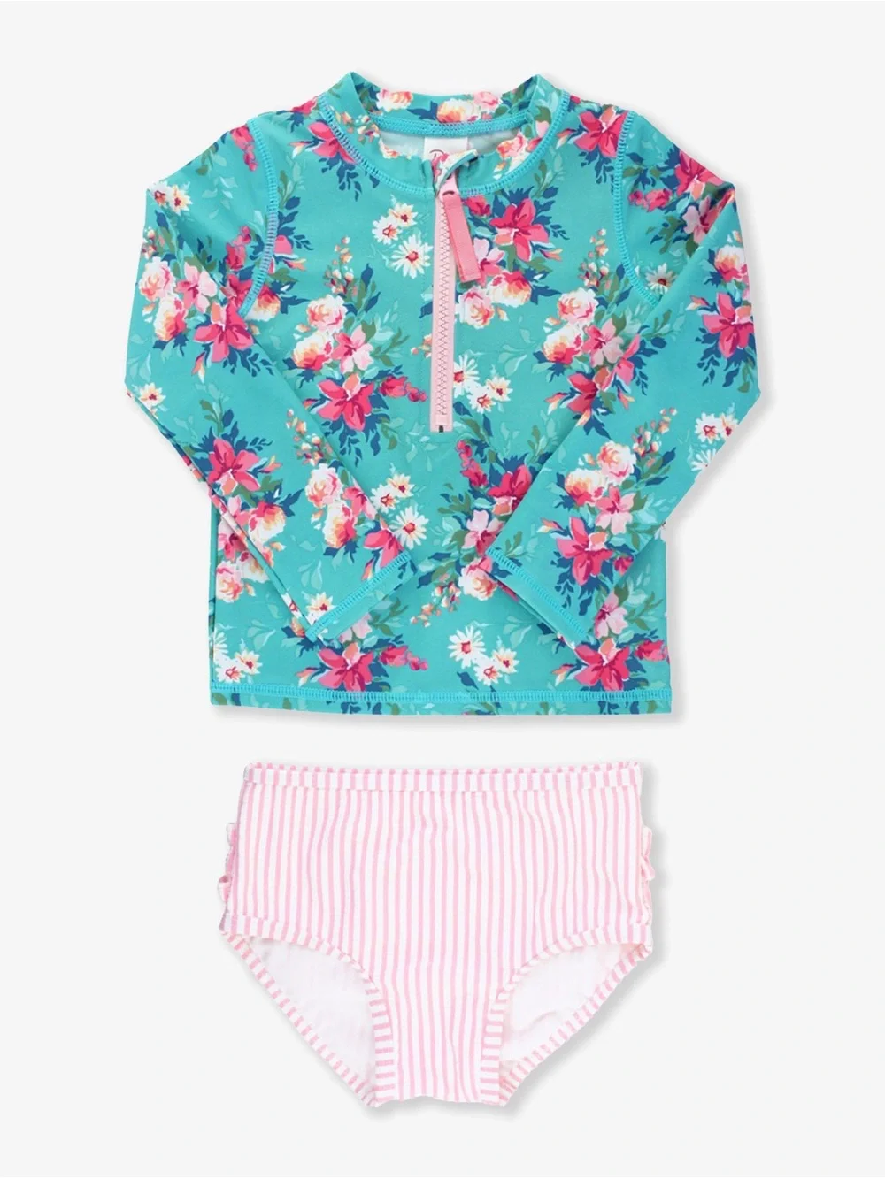 RuffleButts Girls Floral Rash Guard 2-Piece Bikini Set Size 3 T